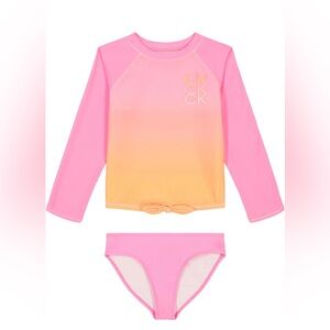 Calvin Klein Girls' Two-Piece Rashguard Swimsuit Set with UPF 50+ Sun Protection
